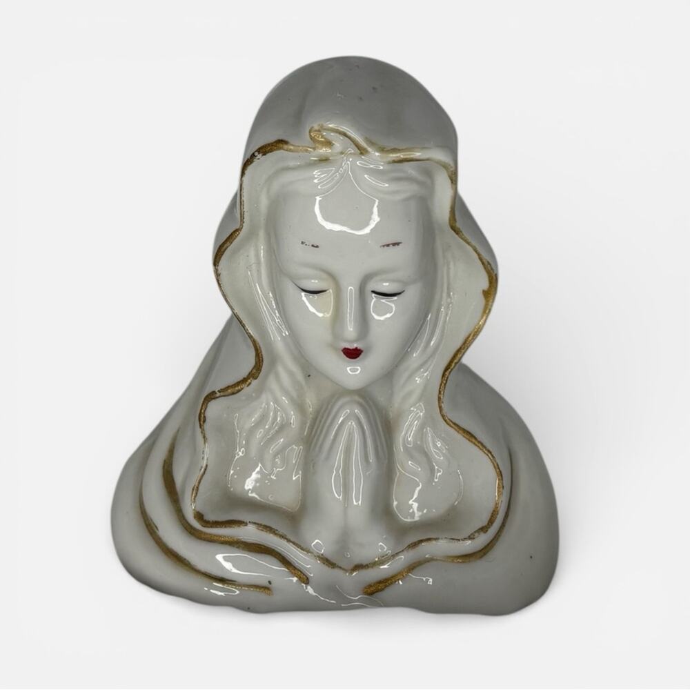 Vintage White Porcelain Praying Madonna Figurine Bust Catholic Religious